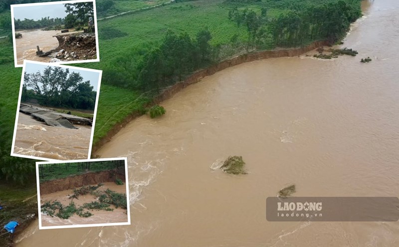 Landslides are spreading along the river, people are worried about losing their cultivated land. Photo: Nguyen Hoan.