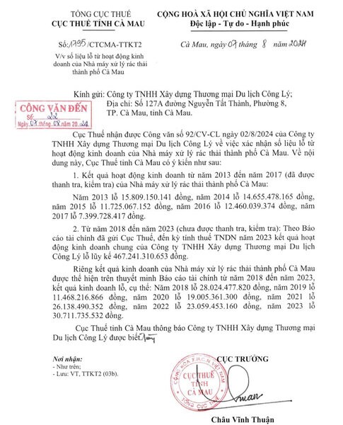 Nganh the Bao cao viec thua lo trong hoat dong cua Nha may xu ly rac thanh pho Ca Mau. Anh: Nhat Ho