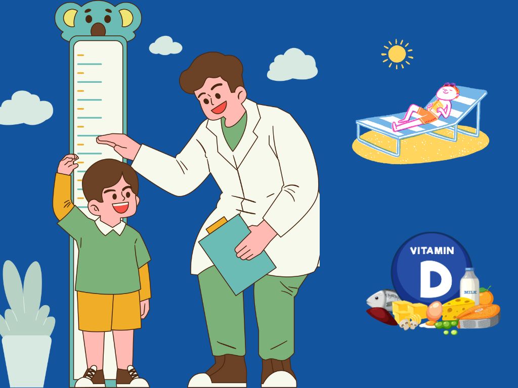 In addition to sunbathing properly, vitamin D supplementation is needed to help children increase their height. Graphics: Huong Giang
