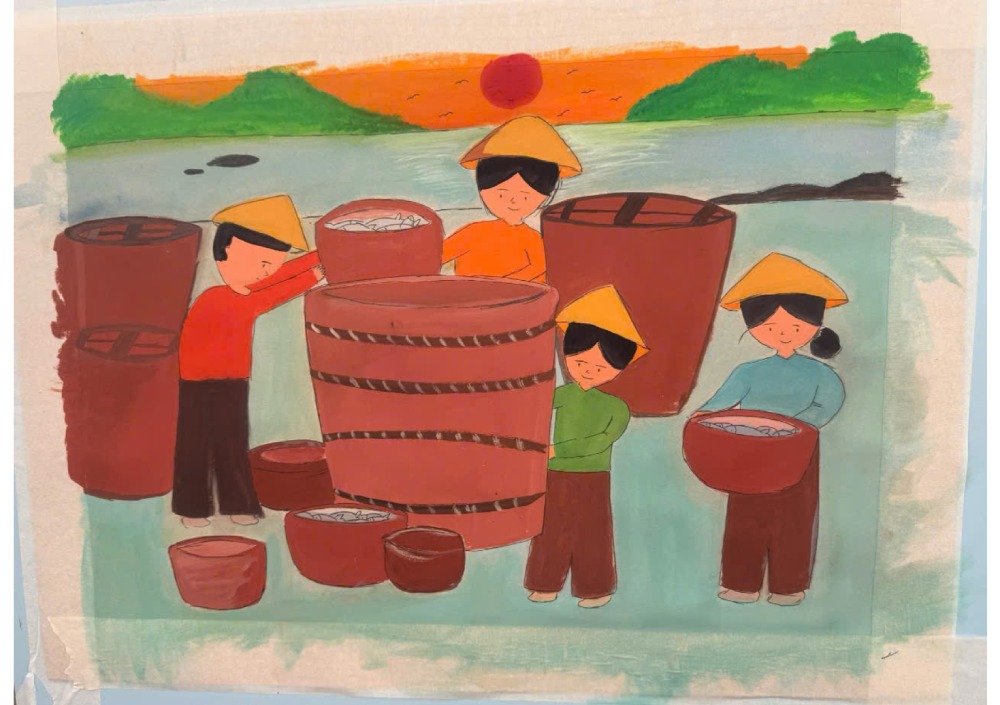 Cac tac pham tranh ve voi chu de “Bien va ngu dan“. Anh: Xuan Nhi