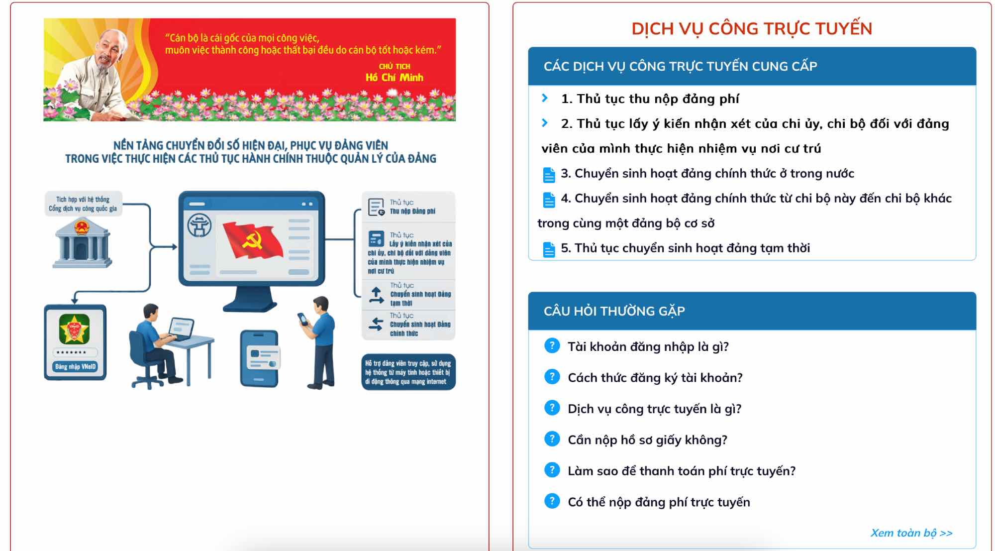 Los miembros de la parte pueden pagar las tarifas de la parte en linea en el sistema de informacion para resolver los procedimientos administrativos de la parte. Foto: Khanh an