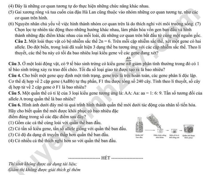 De thi thu tot nghiep THPT 2025 lan 1 mon Sinh - THPT Huong Khe. Anh: Tuyensinh247