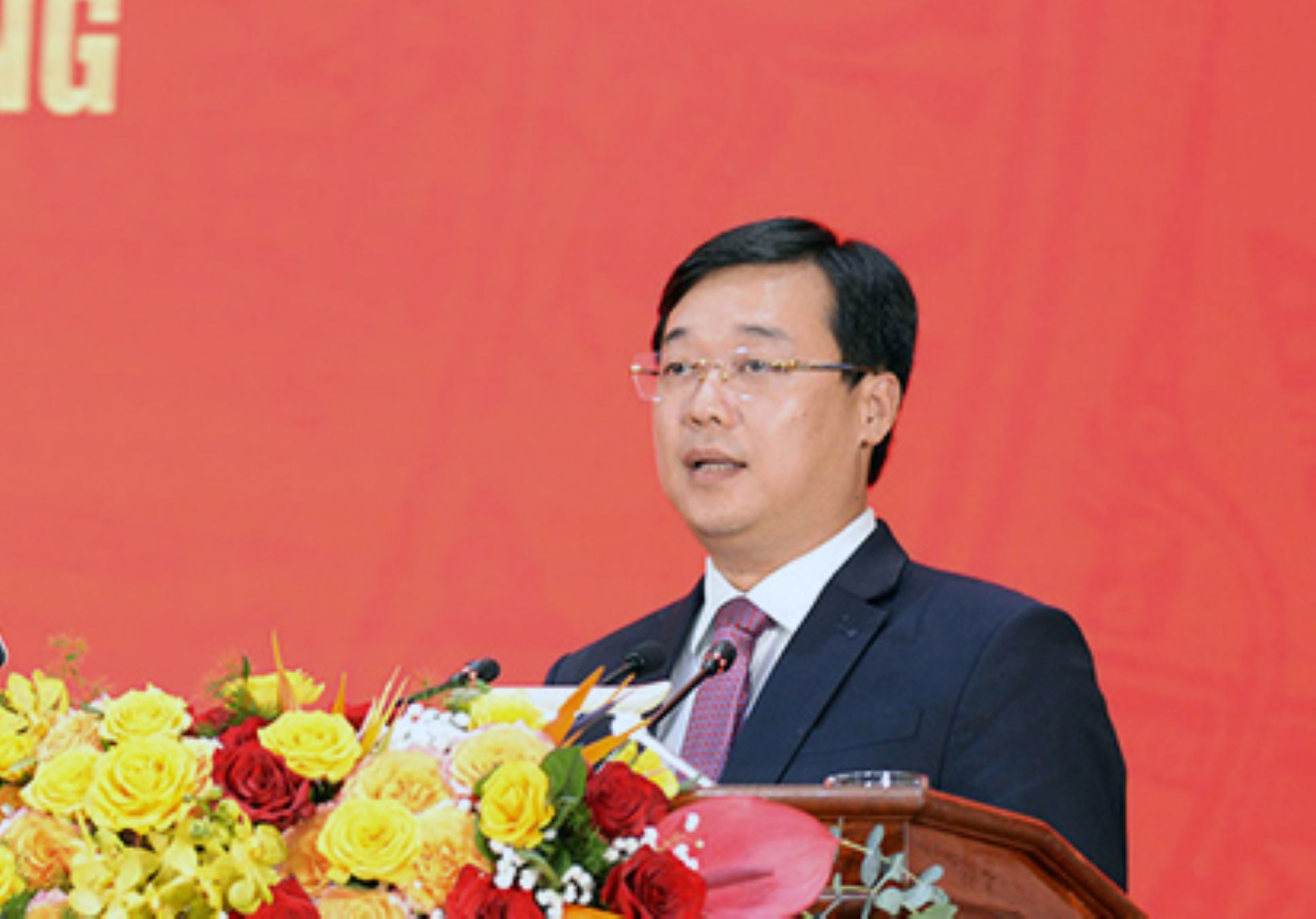 Bi thu Tinh uy Dong Thap Le Quoc Phong phat bieu tai buoi le nhan nhiem vu Bi thu Tinh uy Dong Thap. Anh: Theo bao Dong Thap