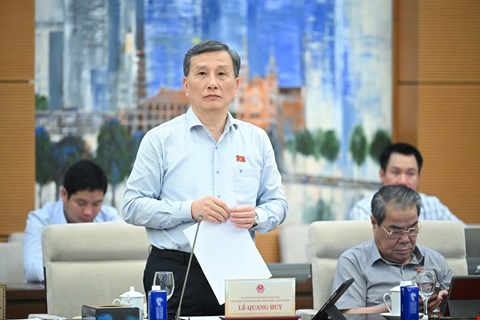 Chu nhiem Uy ban Khoa hoc, Cong nghe va Moi truong Le Quang Huy trinh bay bao cao. Anh: Quochoi
