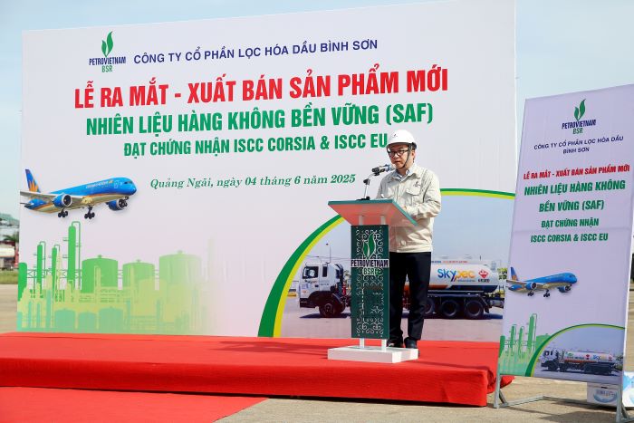 Tong Giam doc BSR Nguyen Viet Thang phat bieu, khang dinh quyet tam thuong mai hoa SAF, gop phan vao chien luoc chuyen dich nang luong quoc gia. Anh: BSR