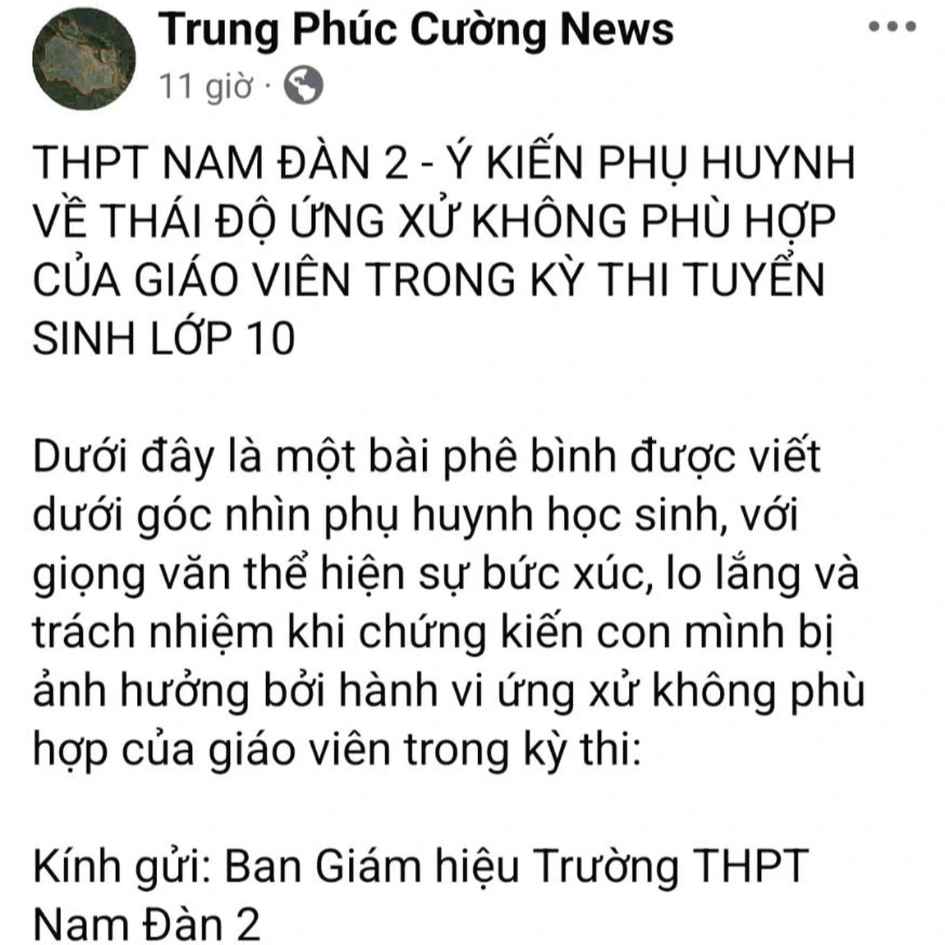 Social media content reflects that the supervisor at the Nam Dan 2 High School Exam Council made inappropriate statements to the candidate. Photo: Ngoc Anh