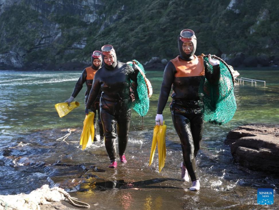 Un grupo de Haenyeo en tierra despues del buceo en la isla de Jeju, Corea del Sur. Foto: Xinhua