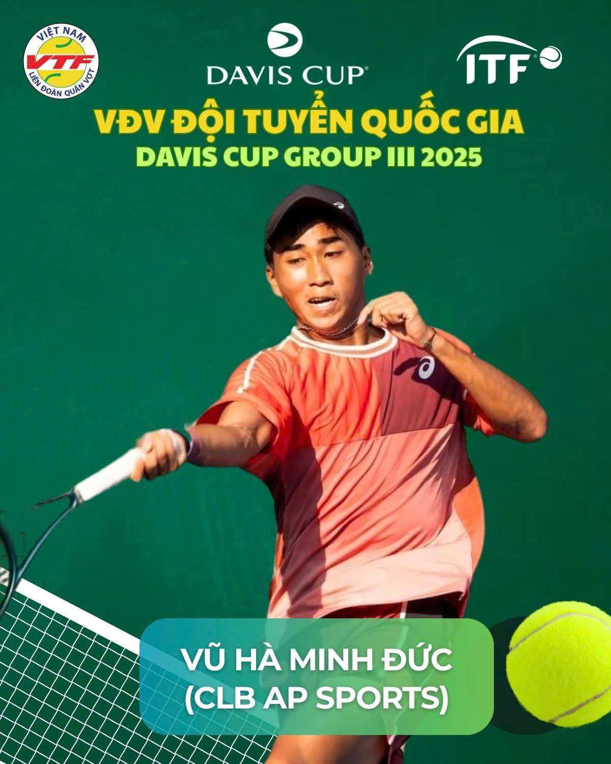 Vu Ha Minh Duc la mot trong nhung tay vot cua tuyen quan vot Viet Nam du Davis Cup sap toi. Anh: VTF