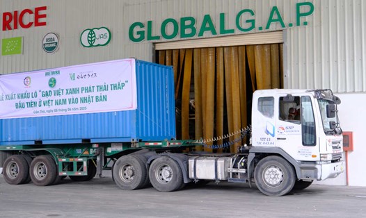 Lô hàng xuất khẩu gạo sang Nhật Bản. Ảnh: Mỹ Ly