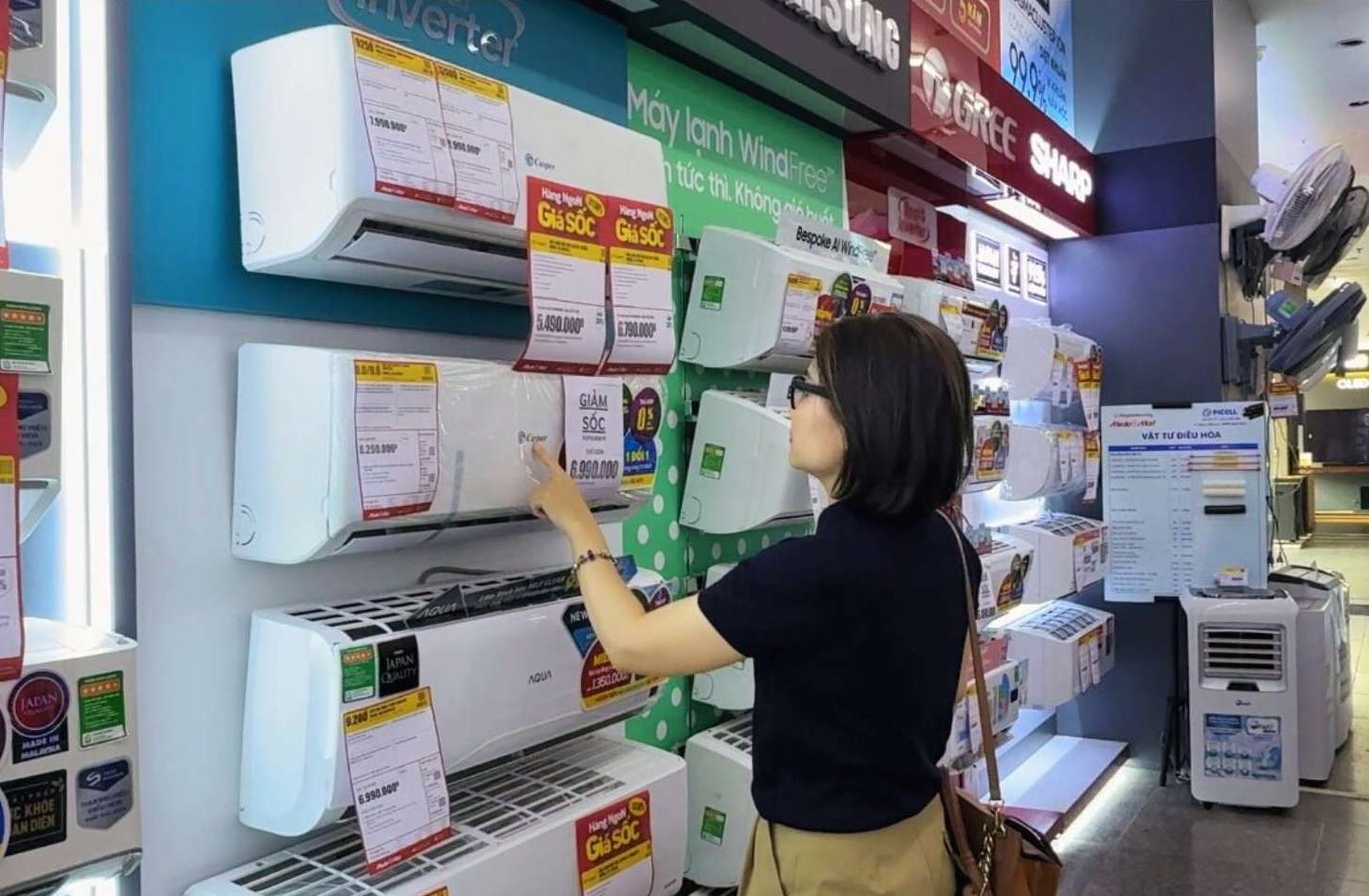 Los productos de enfriamiento ocupan las ondas del mercado al comienzo de la temporada caliente. Foto: Ha le