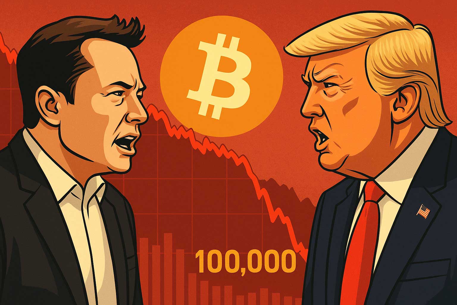 El "discurso" entre Donald Trump y Elon Musk afecta negativamente el precio de Bitcoin y el mercado digital. Graficos: Long Nguyen.