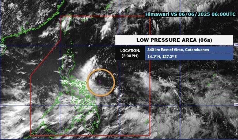 Vi tri cua ap thap gan Bien Dong chieu 6.6. Anh: PAGASA