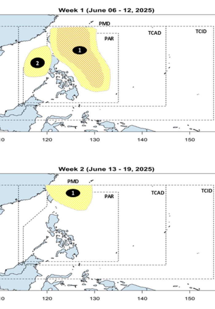 Du bao dien bien ap thap gan Bien Dong va ap thap tren Bien Dong tu nay toi ngay 19.6. Anh: PAGASA