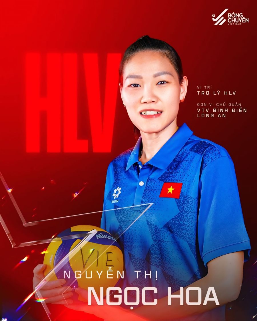 Huan luyen vien Ngoc Hoa cung tuyen bong chuyen nu Viet Nam tham du AVC Nations Cup 2025. Anh: Bong chuyen Viet Nam