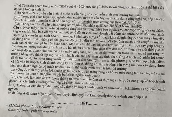 De thi thu tot nghiep THPT 2025 mon Giao duc Kinh te va Phap luat - So GDDT Hoa Binh. Anh: Tuyensinh247  