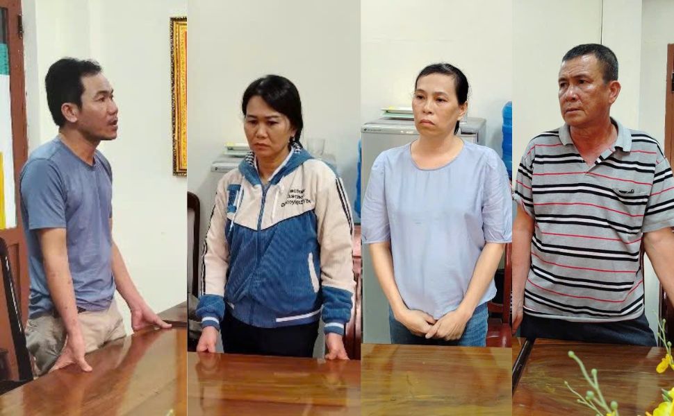 4 đối tượng bị Công an tỉnh Phú Yên khởi tố về tội Vi phạm quy định về bảo vệ động vật nguy cấp, quý, hiếm. Ảnh: Hoài Luân