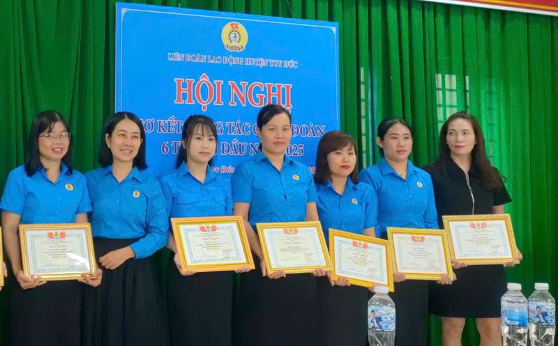 Tuy Duc District Labor Federation has just honored 3 outstanding collectives and 51 individuals. Photo: Manh Hoai