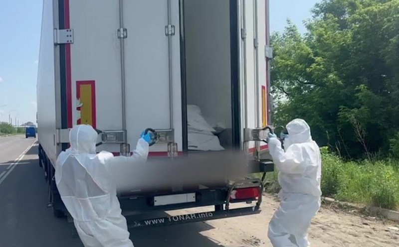 Truck carrying 1,212 bodies of Ukrainian soldiers, June 7. Photo: Russian Ministry of Defense