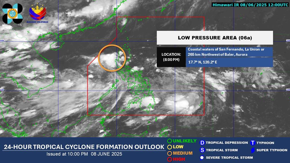 Cap nhat vi tri cua ap thap gan Bien Dong toi 8.6. Anh: Pagasa