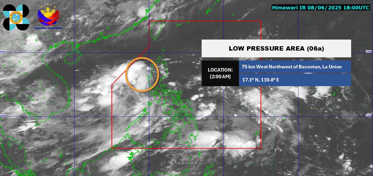 Vi tri cua ap thap tren khu vuc Bac Bien Dong sang 9.6. Anh: Pagasa