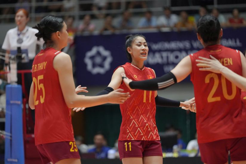 El equipo de voleibol femenino vietnamita en AVC Nations Cup 2025. Foto: VFV