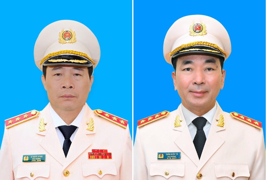 Senior Lieutenant General Le Quoc Hung (left) was reappointed as Deputy Minister of Public Security and Senior Lieutenant General Tran Quoc To had his term as Deputy Minister of Public Security extended until retirement. Photo: Ministry of Public Security.