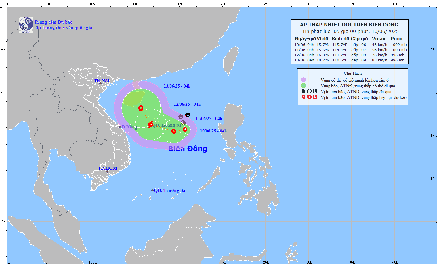 Actualice la ubicacion y la influencia de las depresiones tropicales a punto de convertirse en Storm No. 1 en el Mar del Sur de China. Foto: Centro de pronostico hidrometeorologico nacional