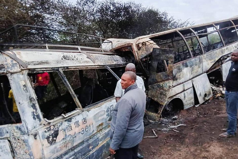 La escena del caso en 2 autobuses en Tanzania el 28 de junio. Foto: Xinhua