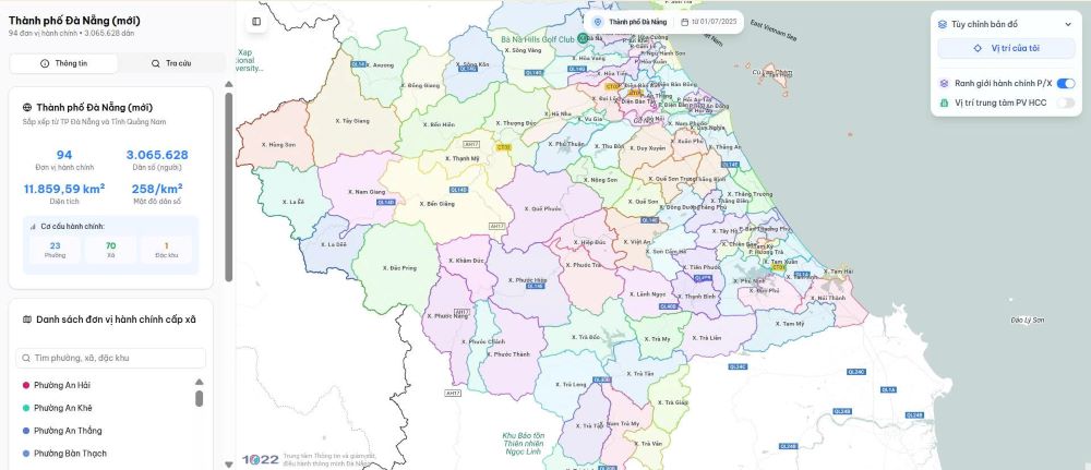 Da Nang announced map No. 94 of new wards, communes and special zones. Photo: Da Nang City Electronic Information Portal