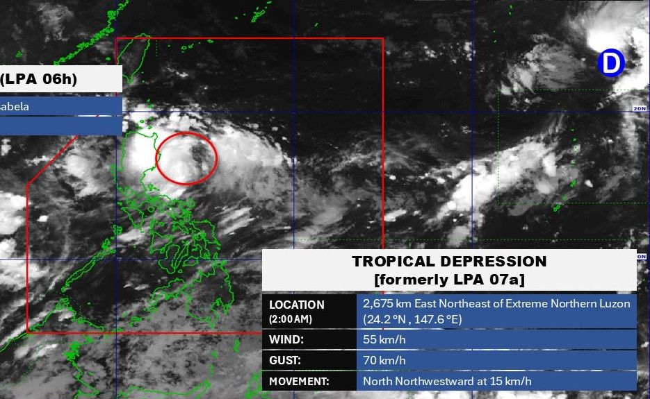 Location of low pressure at 6:00 a.m. and tropical depression D at 3:00 a.m. on July 2, 2025. Photo: PAGASA