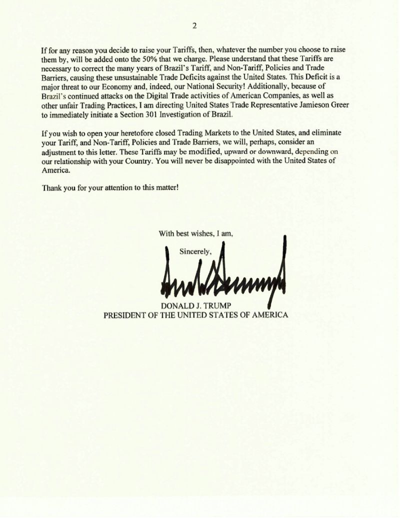 Ong Trump gui thu thong bao ap thue voi Brazil. Anh: TruthSocial/ @realDonaldTrump