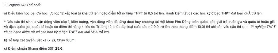 Muc diem chuan nganh Giao duc The chat theo phuong thuc xet tuyen ket hop nam 2024 tai Truong Dai hoc Su pham Ha Noi. Anh: Truong Dai hoc Su pham Ha Noi