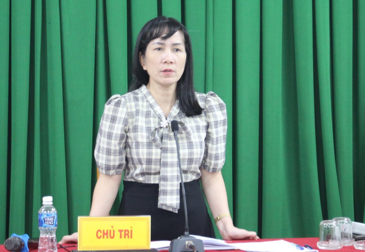Ba Dang Thi Thanh Hoa - Pho Chu tich LDLD tinh thong tin tai buoi lam viec. Anh: Pham Duy