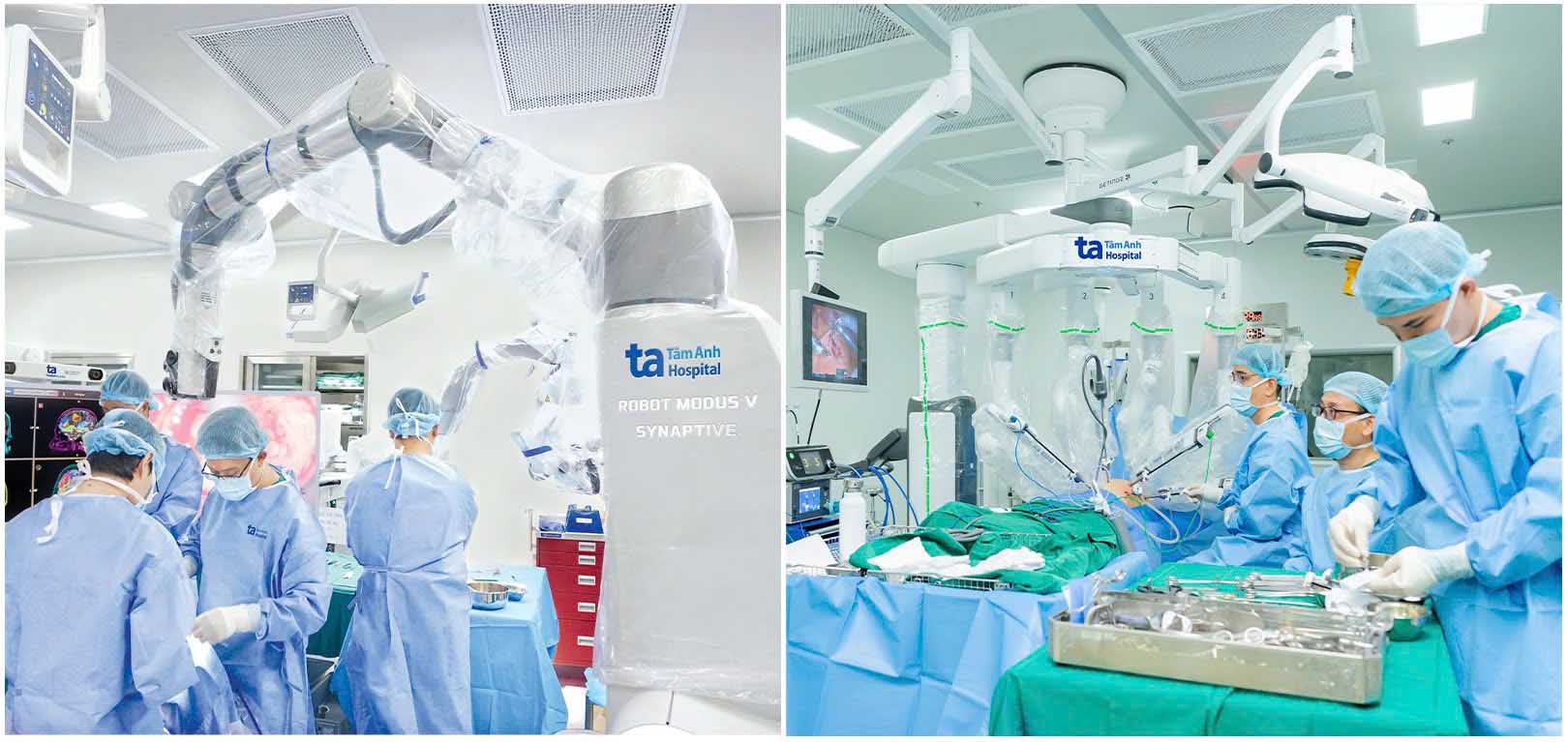 BVDK Tam Anh la co so y te duy nhat tai Viet Nam thuc hien thanh cong hang tram ca phau thuat benh than kinh, so nao, tuy song… bang robot Modus V Synaptive ung dung tri tue nhan tao (AI).