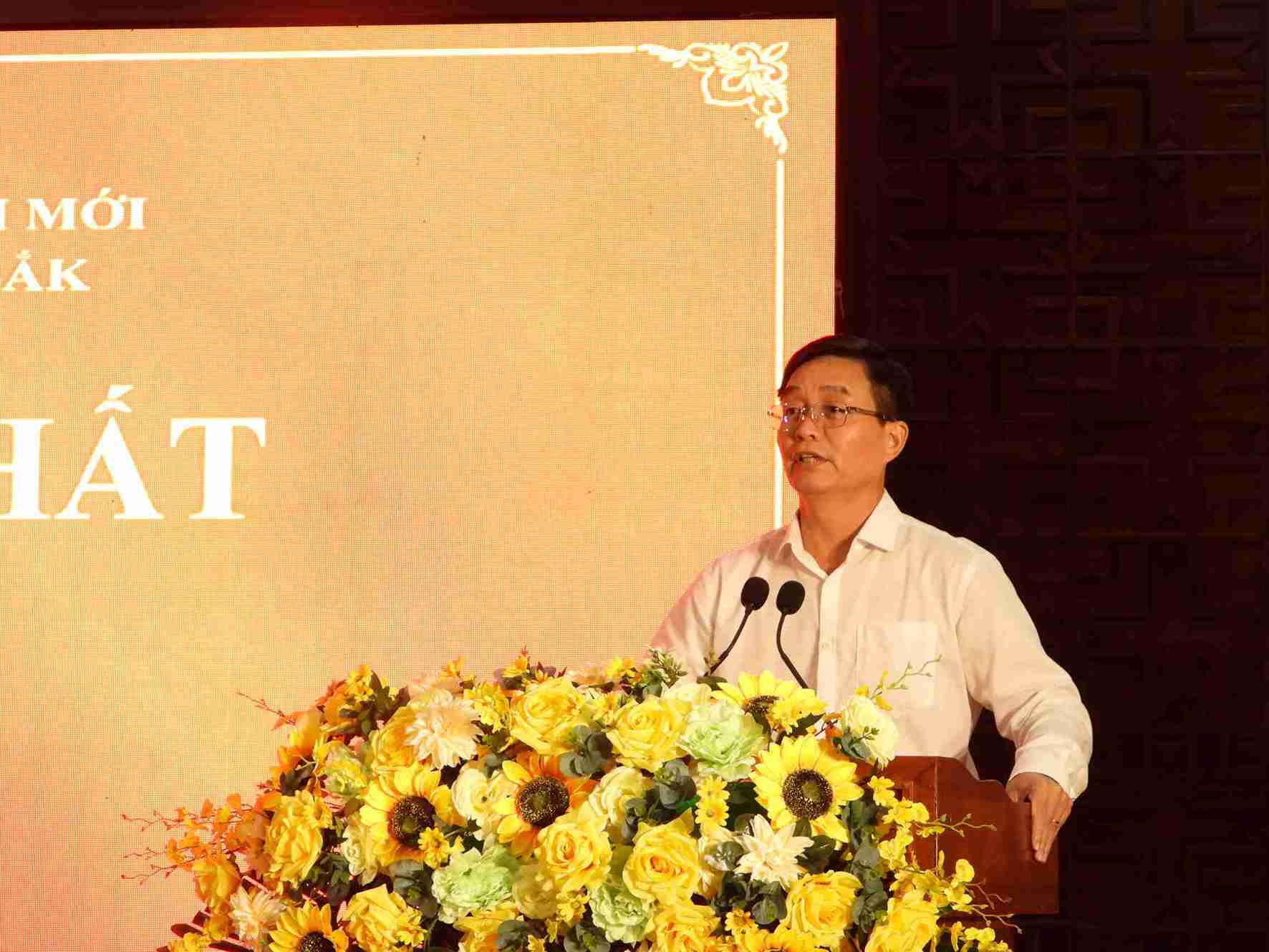 Uy vien Trung uong Dang, Bi thu Tinh uy Dak Lak Nguyen Dinh Trung phat bieu. Anh: Bao Trung