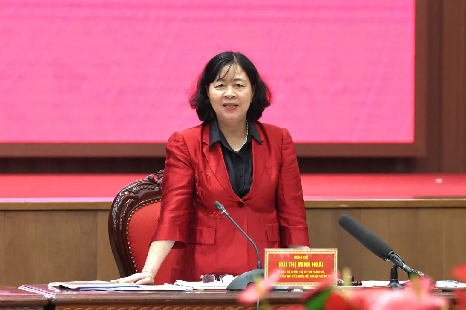 Bi thu Thanh uy Ha Noi Bui Thi Minh Hoai phat bieu tai Hoi nghi. Anh: Thanh Hai