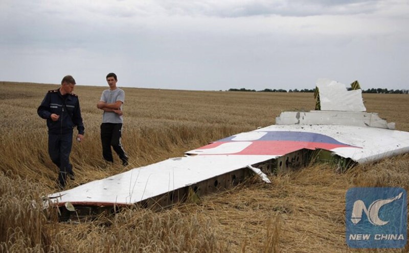 A piece of debris from a plane numbered MH17 that was shot down in 2014. Photo: Xinhua