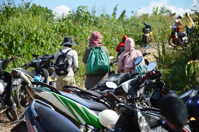 꽝응아이(Quang Ngai) 주민들이 으름 바이(uoi bay)를 채취하기 위해 숲에 들어가고 있습니다. 사진: Vien Nguyen