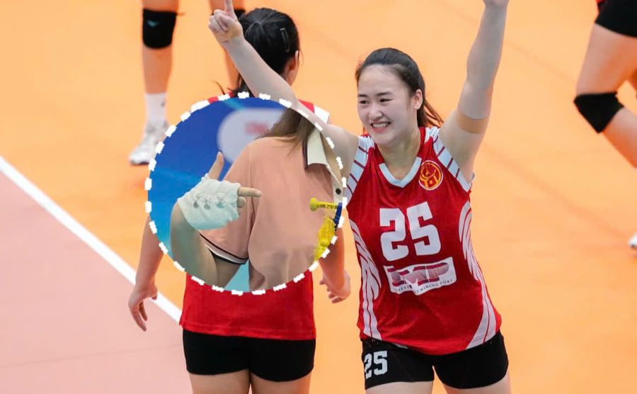 Dinh Thi Van 선수는 심각한 손 부상 사고 후 끈기 있게 배구를 하고 있습니다. 사진: Thai Ka