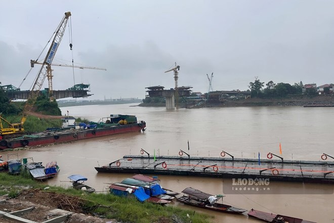 Mực nước sông Hồng dâng cao, cầu phao Phong Châu tạm dừng hoạt động