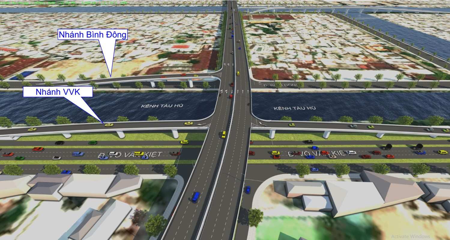 La perspectiva del puente y las carreteras de Binh Tien se elevan a traves de Vo Van Kiet Street, Tau Hu Canal, Binh Dong Street. Foto: Departamento de construccion de la ciudad de Ho Chi Minh