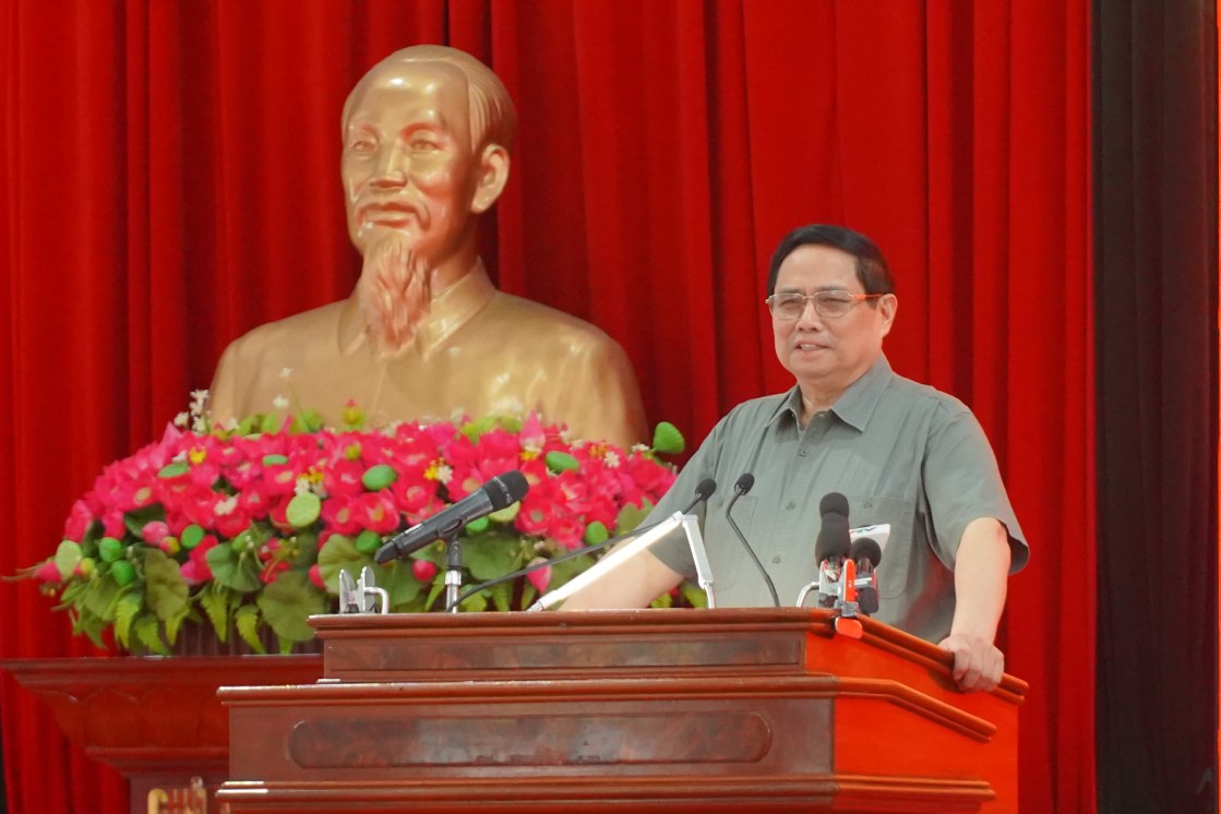 Thu tuong Pham Minh Chinh phat bieu tai hoi nghi. Anh: Ta Quang