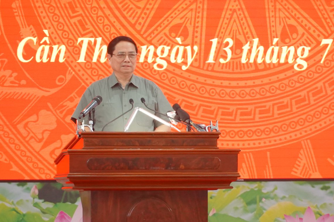 Thu tuong Pham Minh Chinh phat bieu tai hoi nghi. Anh: Ta Quang
