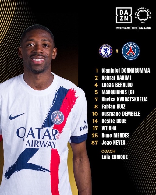 Doi hinh xuat phat cua PSG. Anh: FIFA Club World Cup