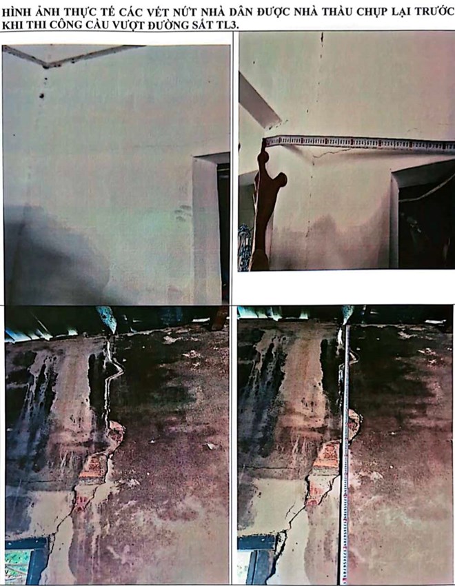 Before constructing the Km2+100 railway overpass, Son Hai Group recorded cracks in people's houses. Photo: Huu Long