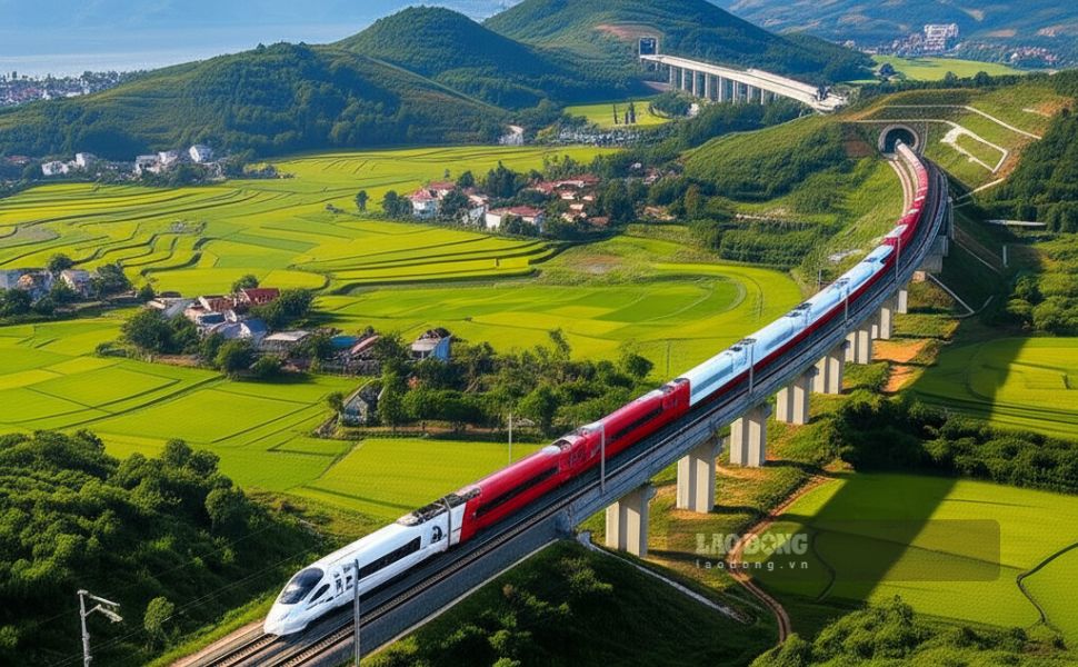 Gia Lai 지방을 통과하는 남북 축 고속철도 프로젝트 그래픽. 사진: AI