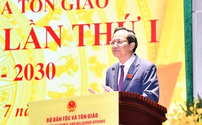 Member of the Party Central Committee, Party Committee Secretary, Minister of Ethnic Minorities and Religions Dao Ngoc Dung delivered the opening speech at the Congress. Photo: cema.gov.vn