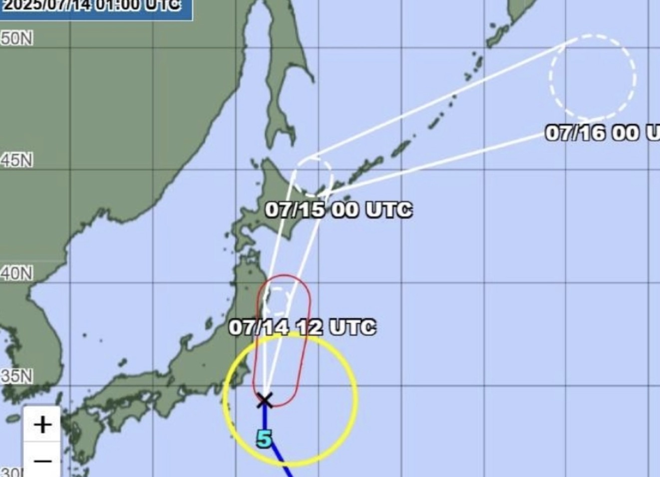 태풍 나리의 주요 상륙 예상 지역. 사진: 일본 기상청