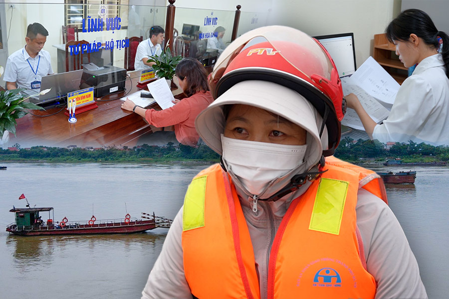 Civil servants wear life jackets, cross the river to the capital's only island commune