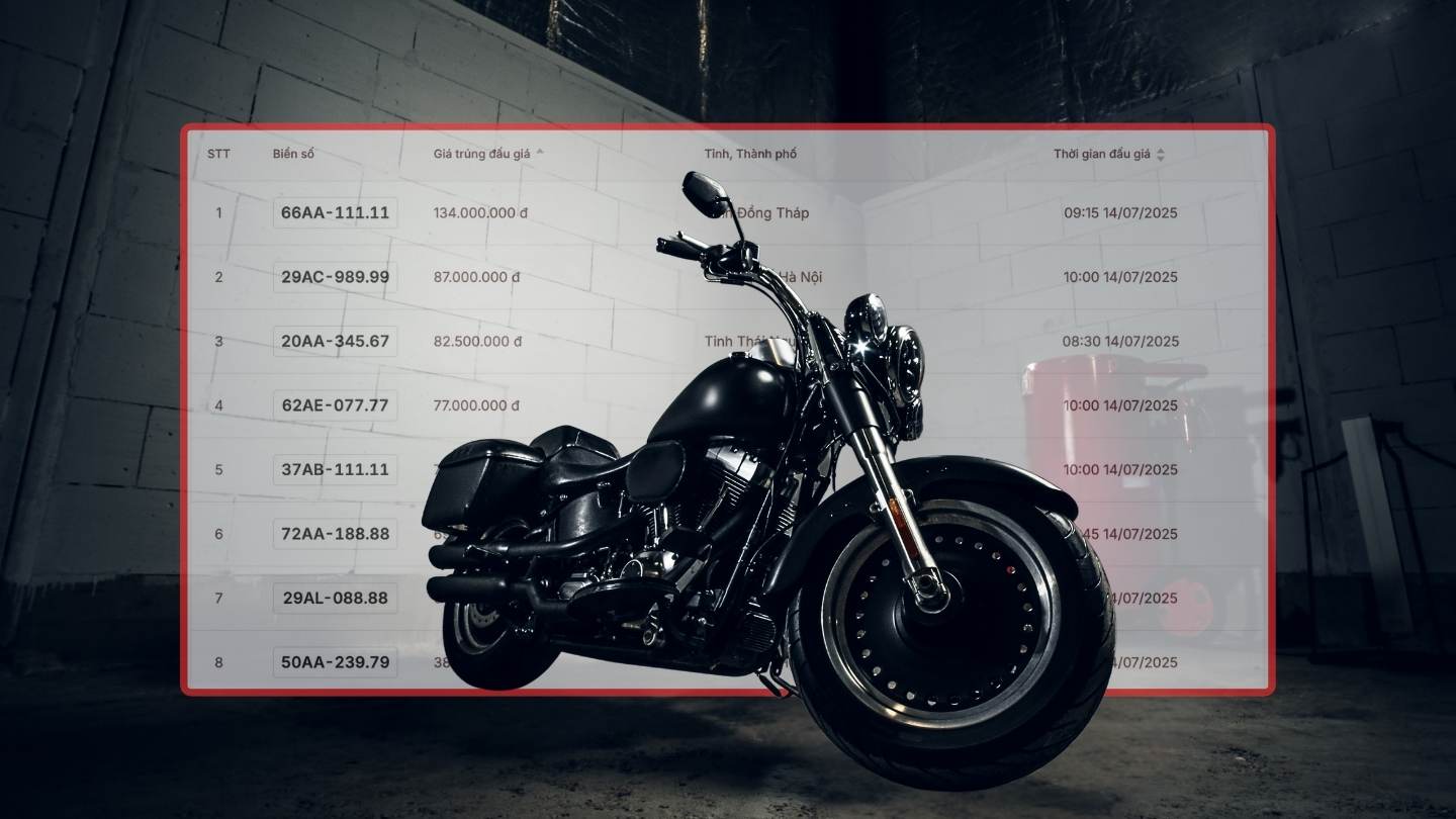 Precio de hermosas placas de motocicleta en la subasta el 14 de julio